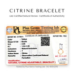 Plus Gems Testing Lab certificate of authenticity for natural citrine adjustable bracelet - Divine Sansar UAE