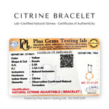 Plus Gems Testing Lab certificate of authenticity for natural citrine adjustable bracelet - Divine Sansar UAE