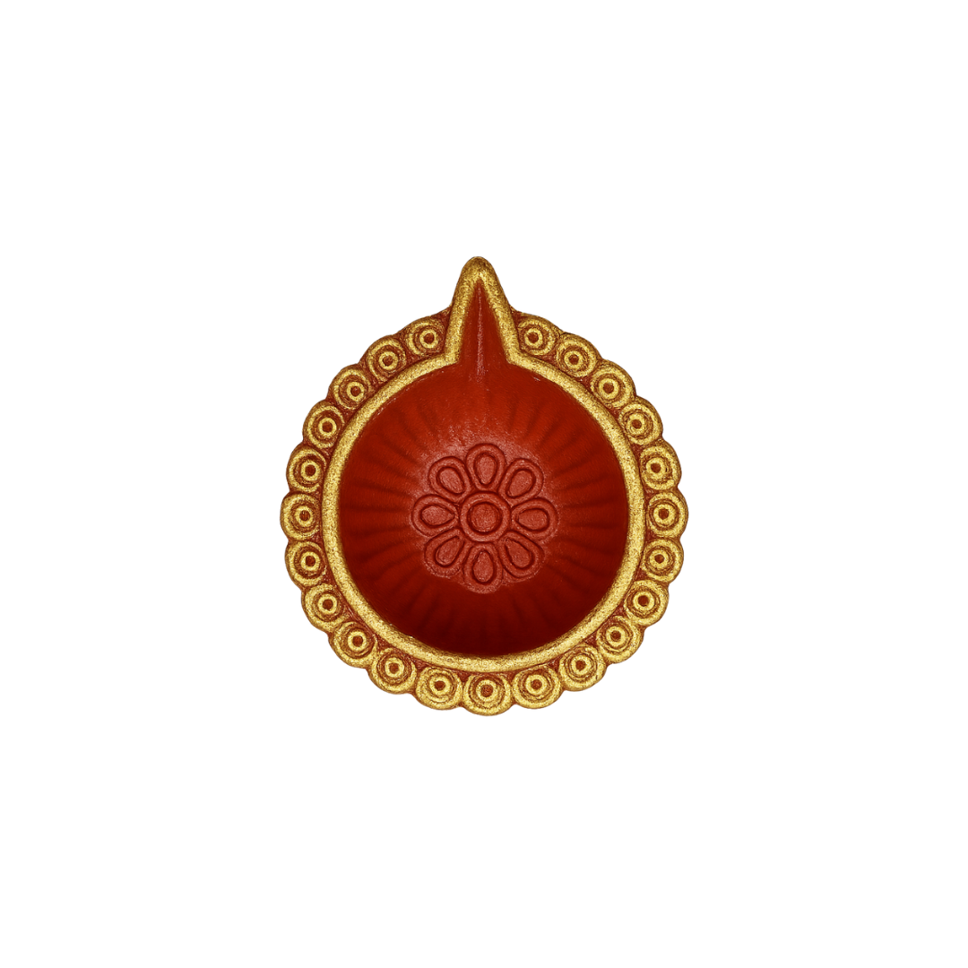 Divine Sansar-Clay Diya decorated on a white background