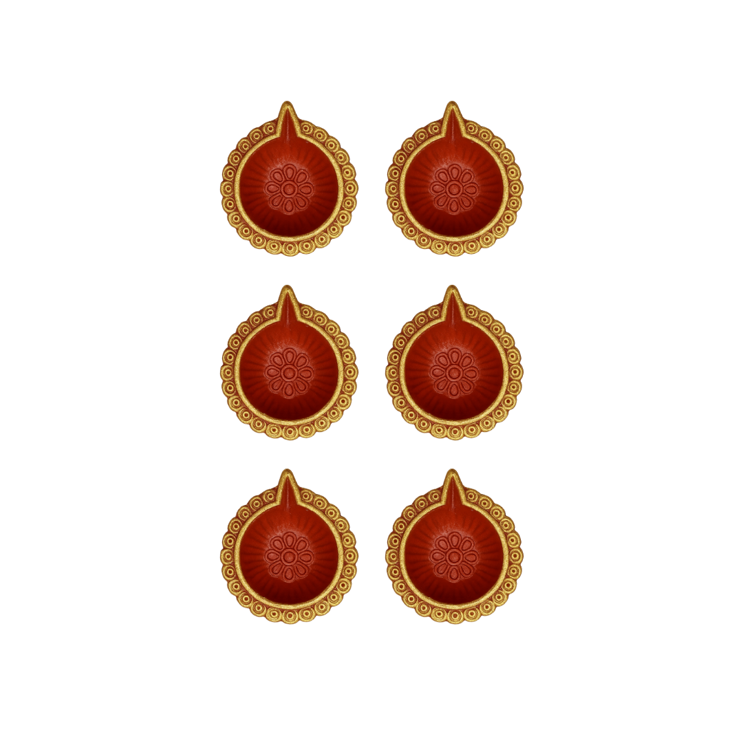 Divine Sansar-Clay Diya decorated on a white background