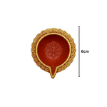 Divine Sansar Clay Diya decorated with 6 cm measurements, on a white background