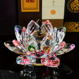 Crystal Kamal (Lotus) — The Sun Catcher —  Faceted Prism Crystal Décor for Puja & Home Altar