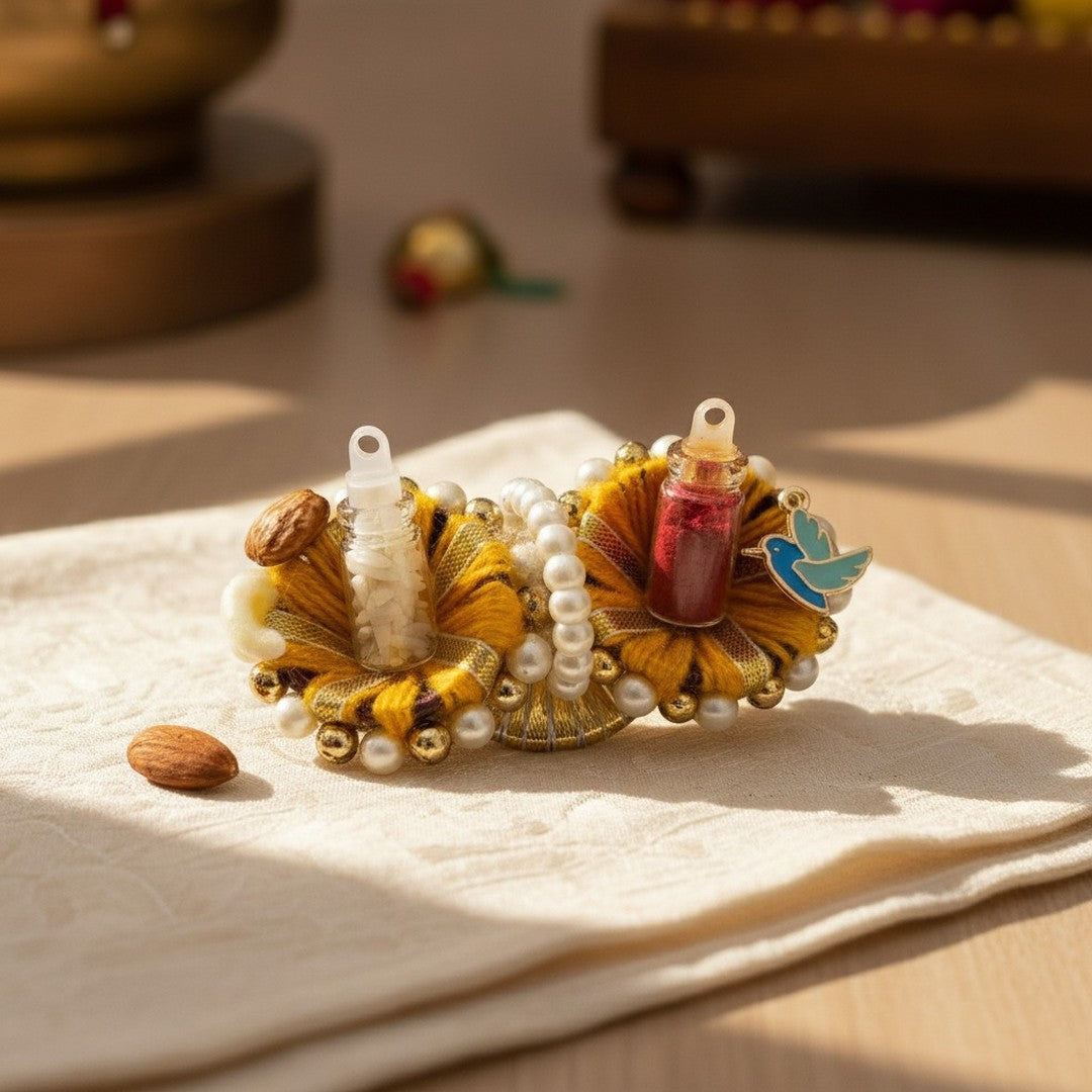 Roli and akshat tilak set with supari for Raksha Bandhan, Divine Sansar