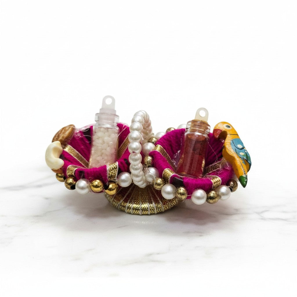Pink roli chawal kumkum tilak set for Raksha Bandhan, Divine Sansar