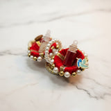 Red kumkum set with roli and akshat vials and bird charm, Divine Sansar