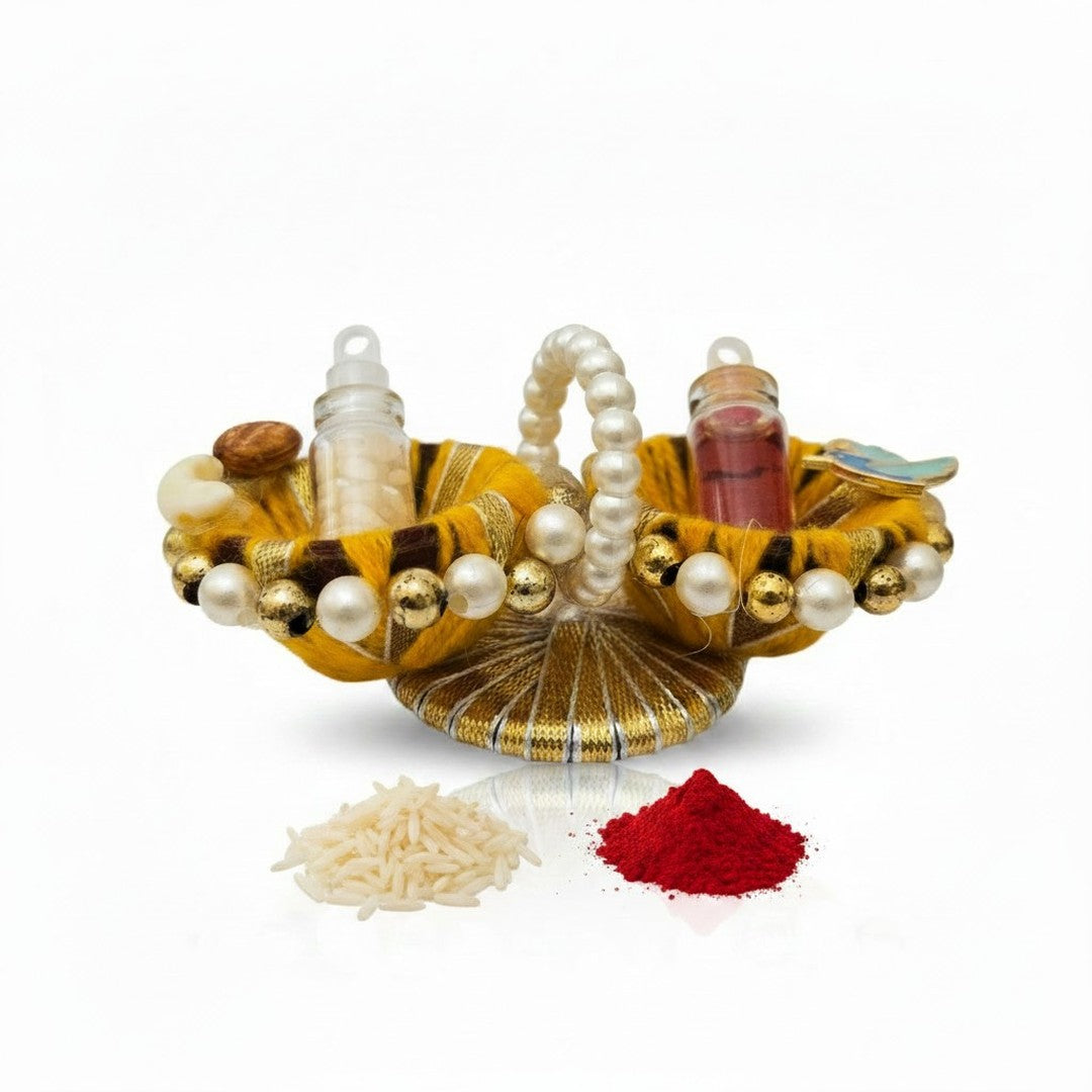 Kumkum Set with roli and akshat vials for rakhi tilak, Divine Sansar