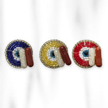 Moti kumkum chawal beaded tilak set in blue, golden and red - Divine Sansar UAE