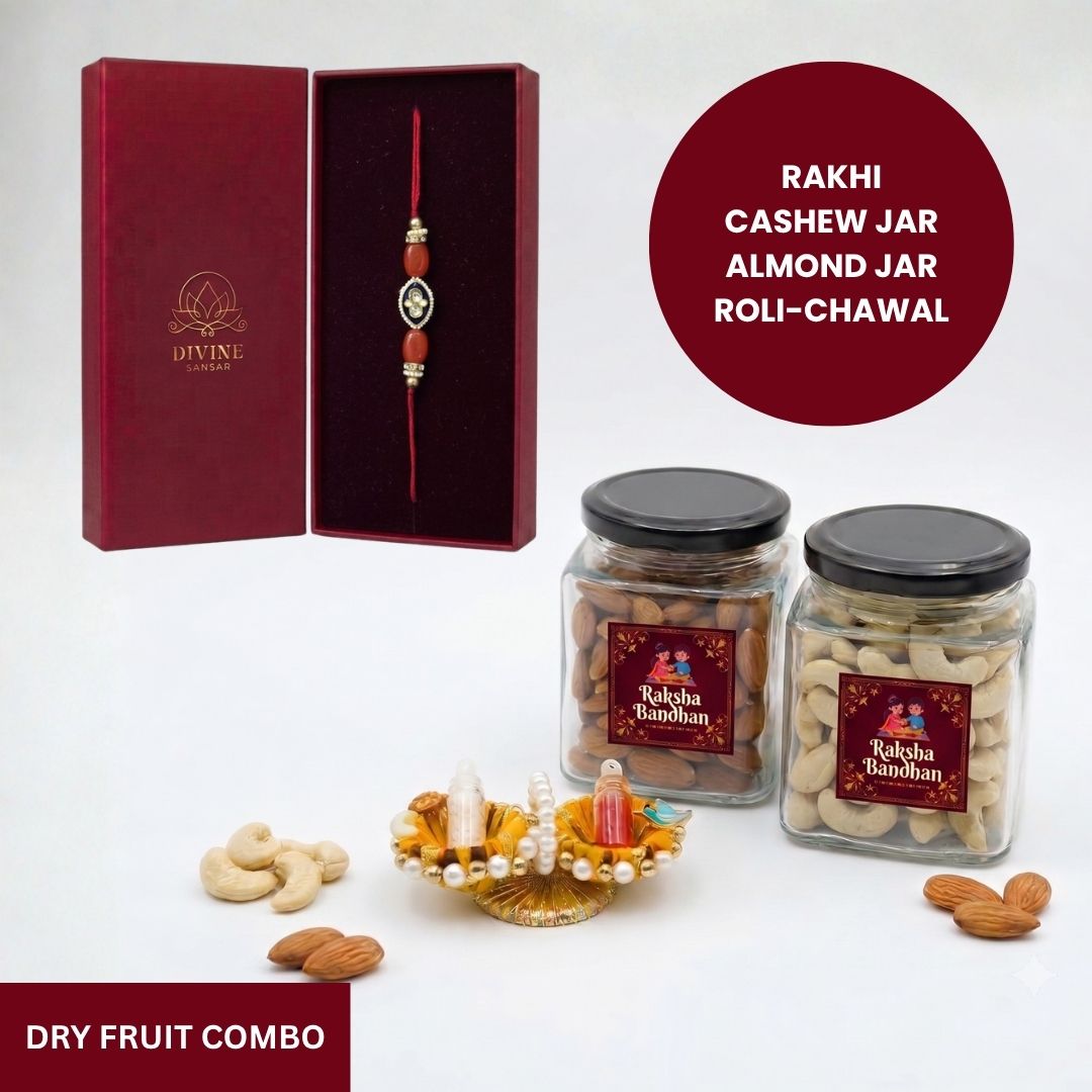 Coral Meenakari rakhi dry fruit combo gift box - Divine Sansar UAE