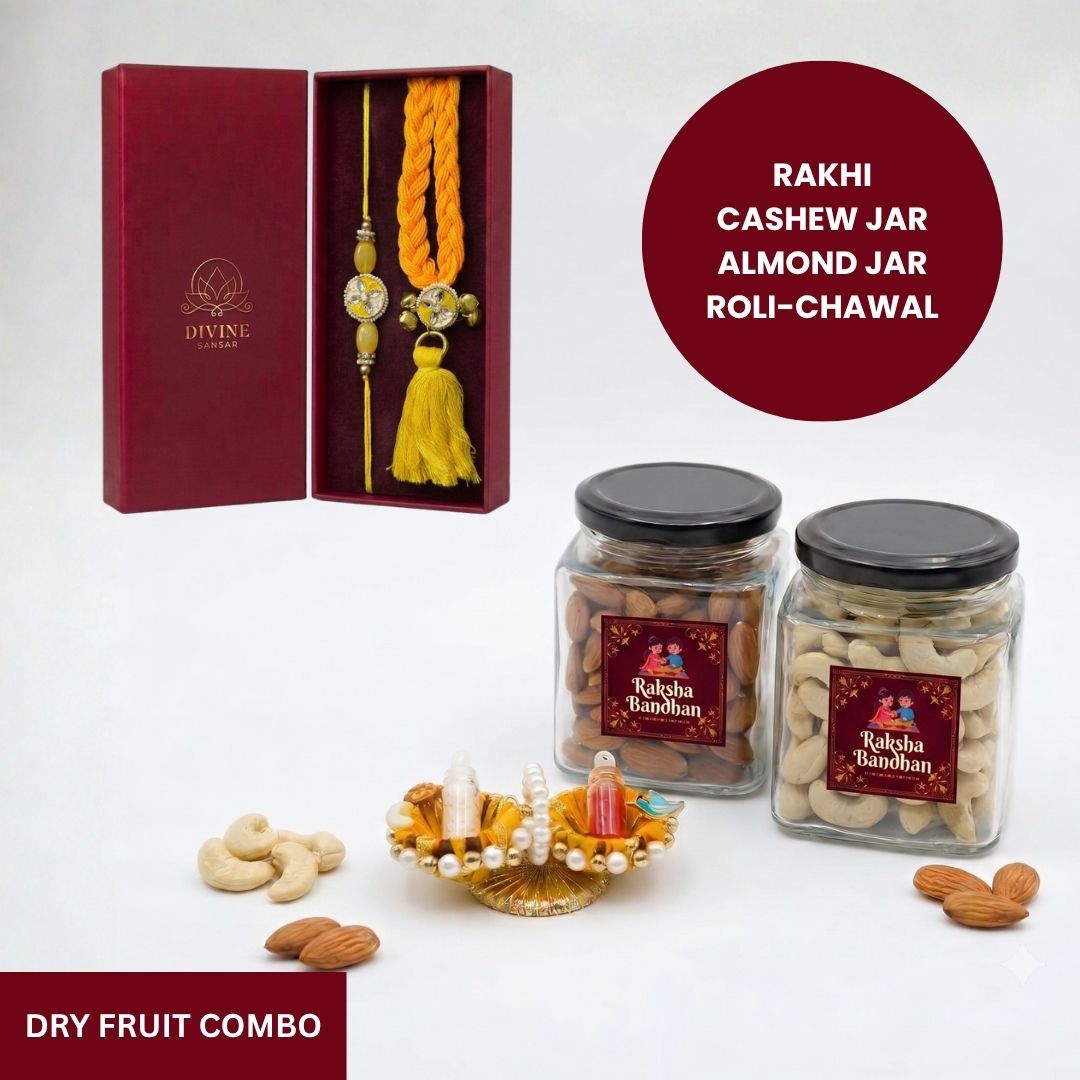 Golden Kundan Lumba Set rakhi dry fruit combo gift box - Divine Sansar UAE