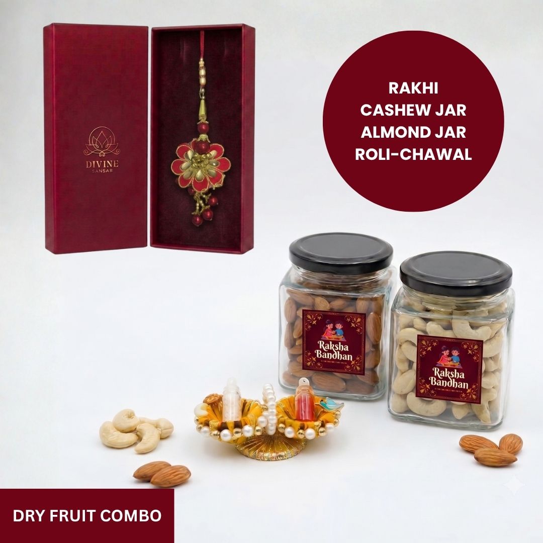 Gulnar Lumba rakhi dry fruit combo gift box - Divine Sansar UAE