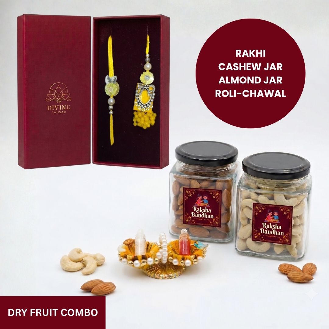 Haldi Chandi Jodi rakhi dry fruit combo gift box - Divine Sansar UAE