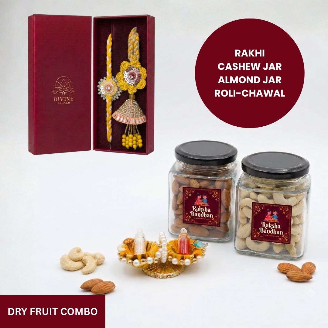 Marigold Jhumka Set rakhi dry fruit combo gift box - Divine Sansar UAE