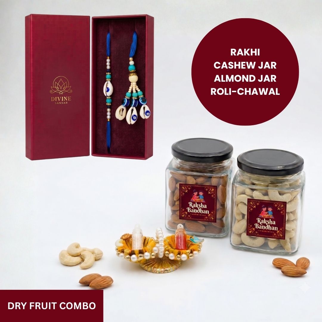 Nazar Kavach Neel rakhi dry fruit combo gift box - Divine Sansar UAE