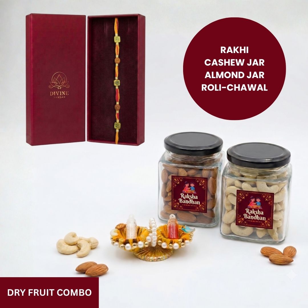 Om Rudra Sutra rakhi dry fruit combo gift box - Divine Sansar UAE