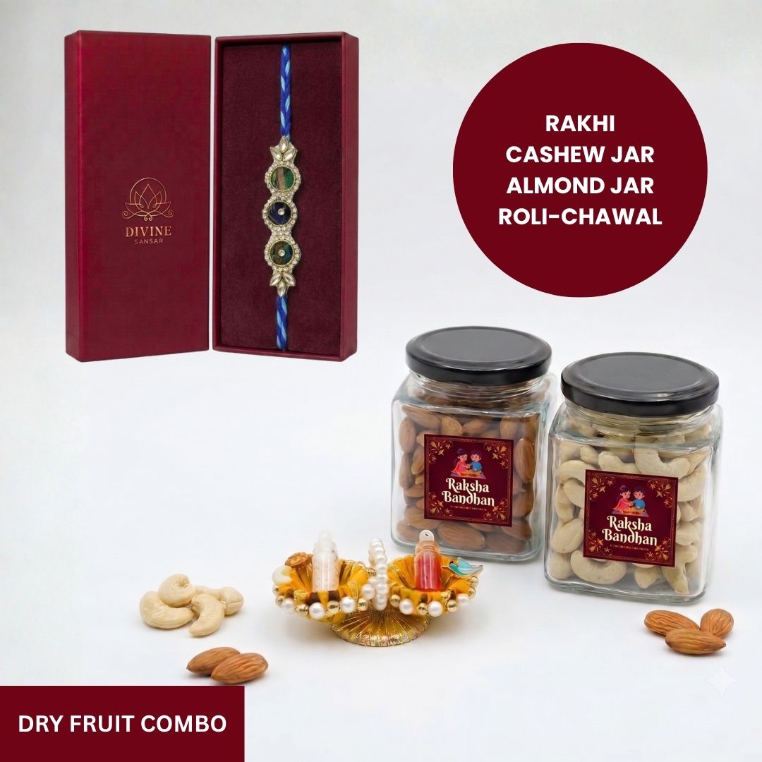Peacock Majesty rakhi dry fruit combo gift box - Divine Sansar UAE