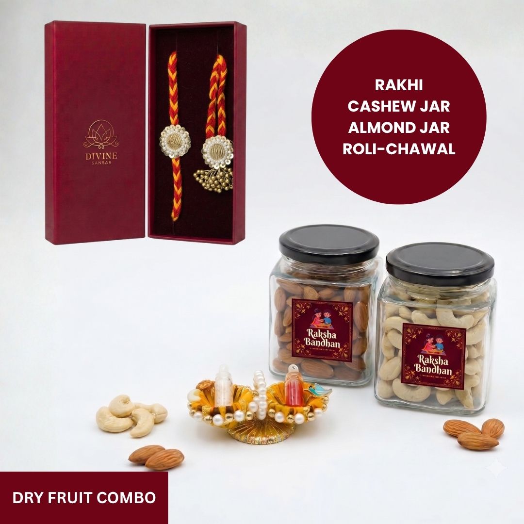Royal Zardozi Set rakhi dry fruit combo gift box - Divine Sansar UAE