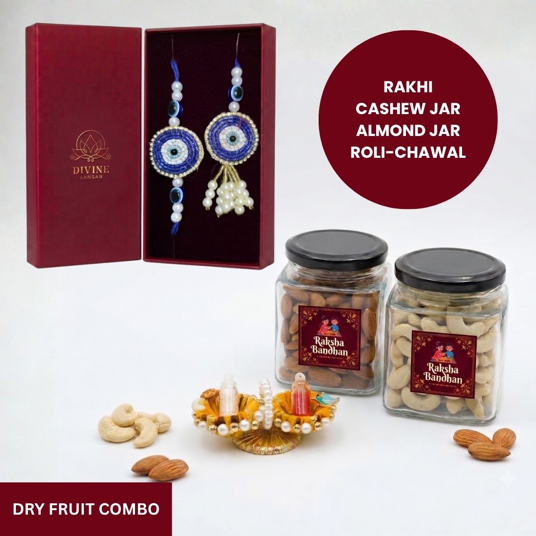 Sapphire EvilEye Set rakhi dry fruit combo gift box - Divine Sansar UAE