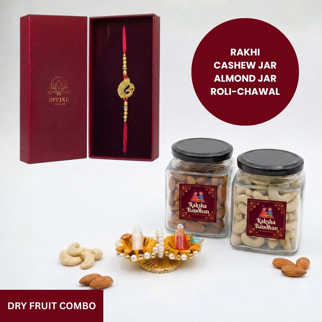 Swarna Mor rakhi dry fruit combo gift box - Divine Sansar UAE
