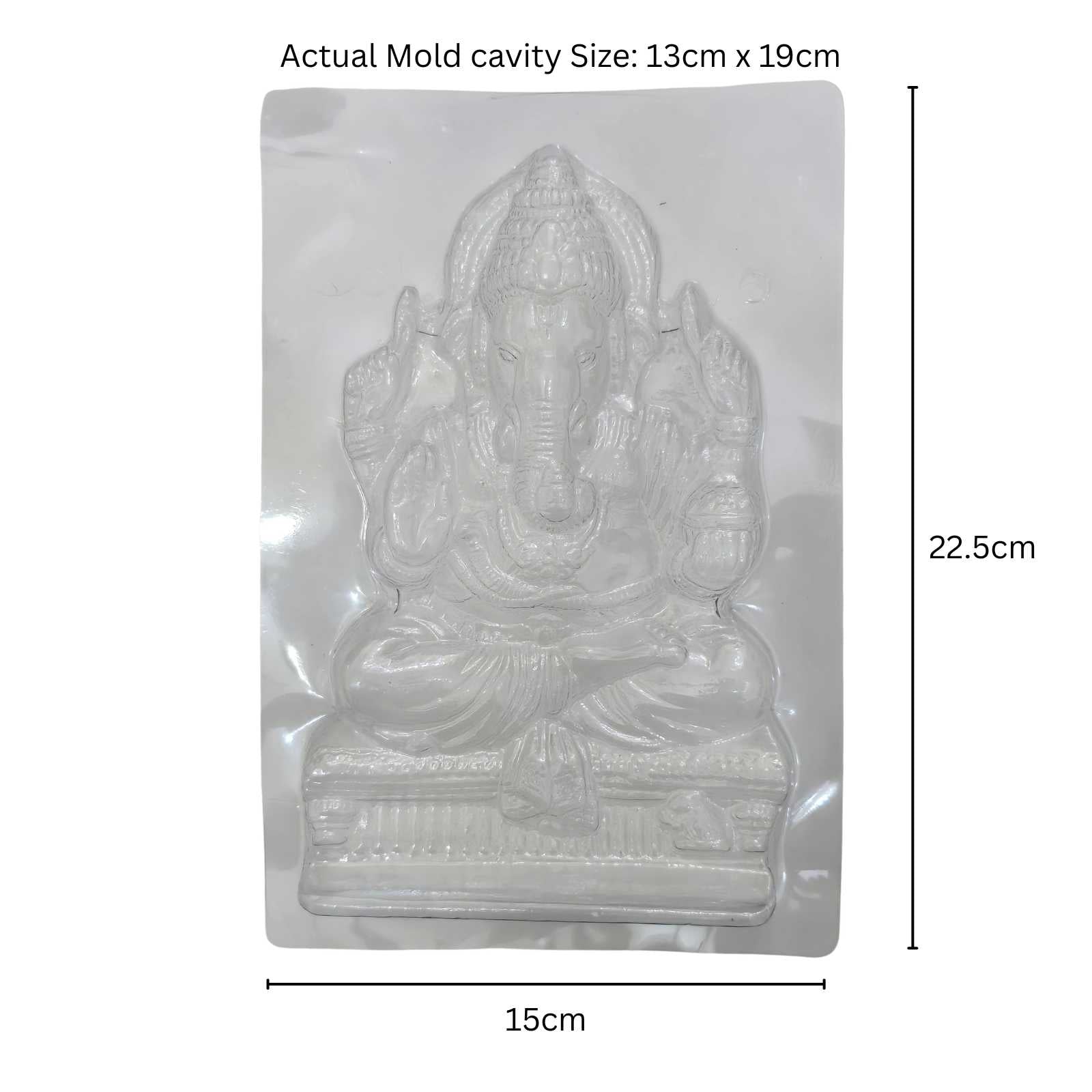 Reusable Ganesh mould size reference - 13 cm x 19 cm cavity in a 15 cm x 22.5 cm pack - Divine Sansar