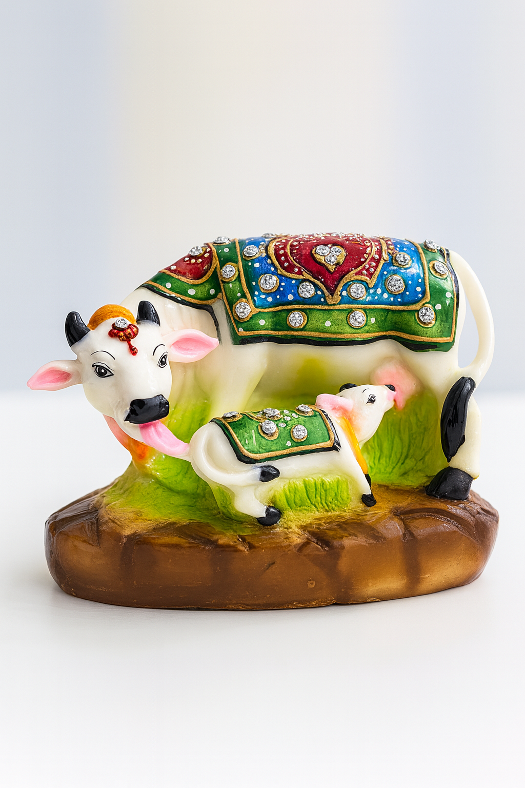 Divine Sansar-Decorative Kamdhenu Cow and Calf Idol a white background