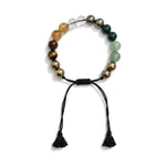 Small Dhanyog wealth crystal bracelet on black braided cord with tassels - Divine Sansar