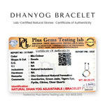 Plus Gems Testing Lab certificate of authenticity for natural Dhanyog adjustable bracelet - Divine Sansar UAE