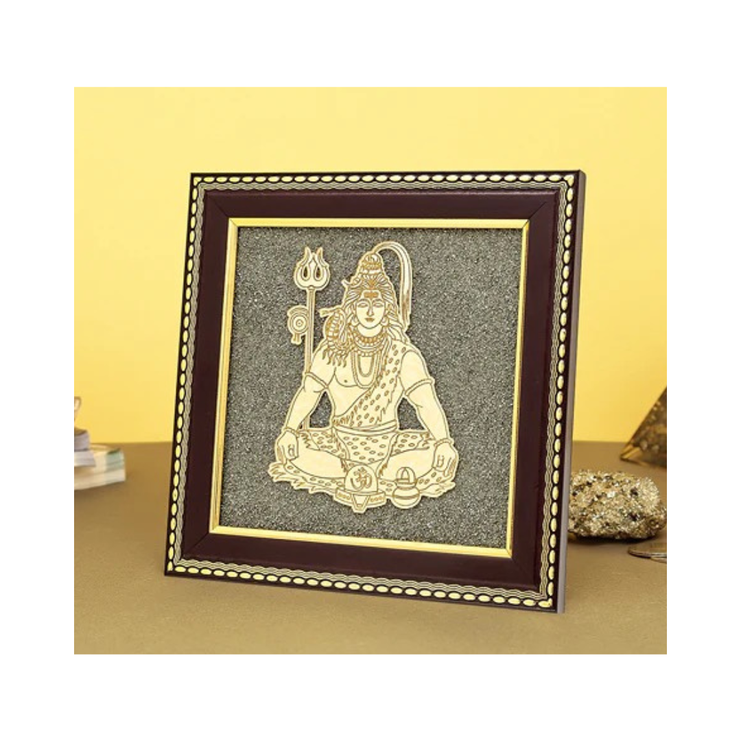 DivineSansar-Pyrite Stone Frame with Mahadev Shiv-Mahadev Pyrite photo frame