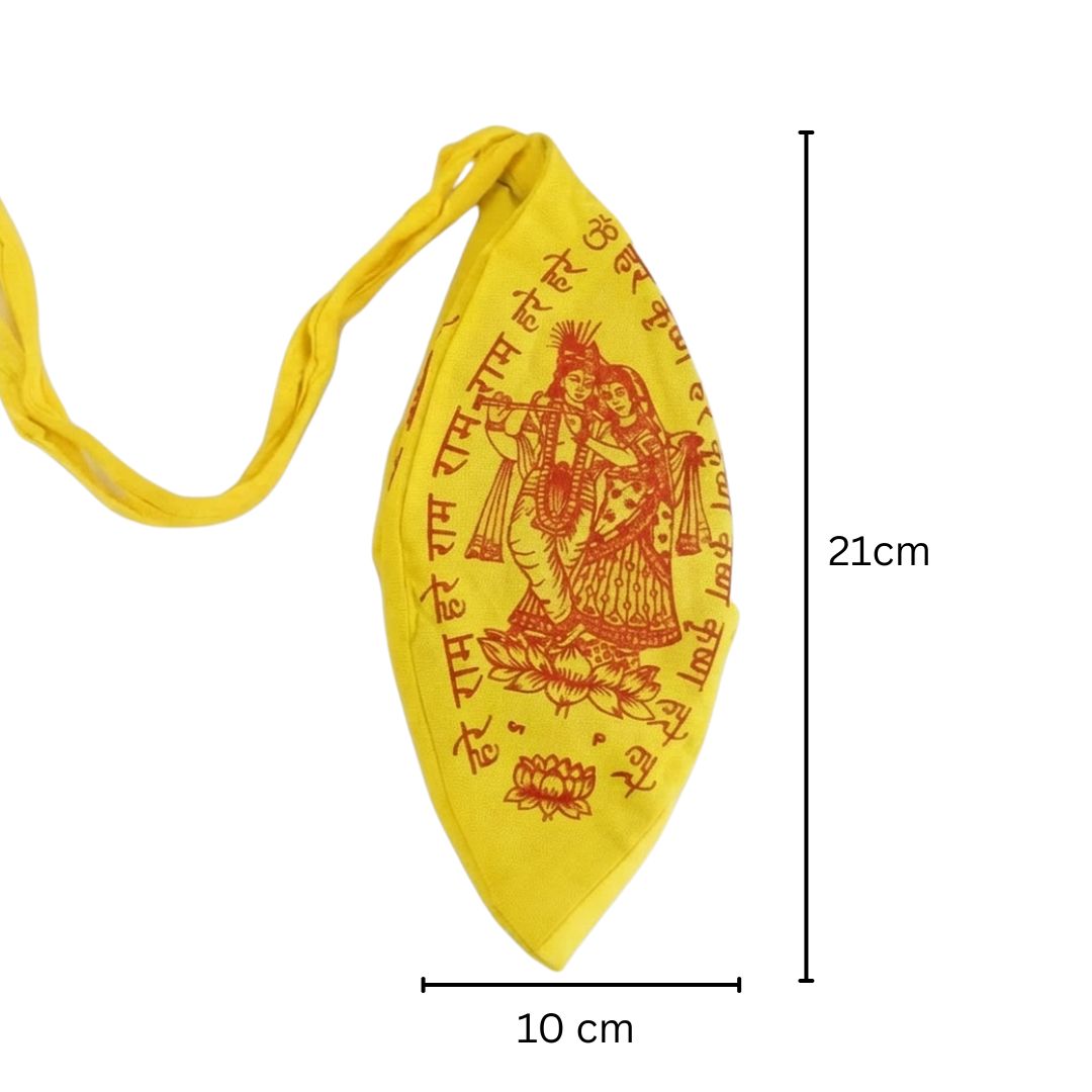Gomukhi japa mala bag size chart showing 21 x 10 cm dimensions - Divine Sansar