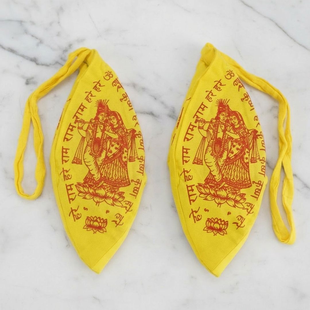 Set of 2 Gomukhi japa mala bags with Hare Krishna Radha Krishna print - Divine Sansar UAE