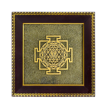 Pyrite Frame Shree Yantra - Brass Engraved Shree Yantra on Raw Pyrite - Divine Sansar UAE