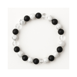 Divine Sansar-Crystal Energy Trinity Bracelet: Howlite · Clear Quartz · Lava- on a white background
