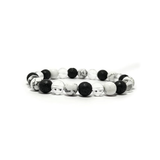 Divine Sansar-Crystal Energy Trinity Bracelet: Howlite · Clear Quartz · Lava-Crystal Energy Trinity bracelet on a white background