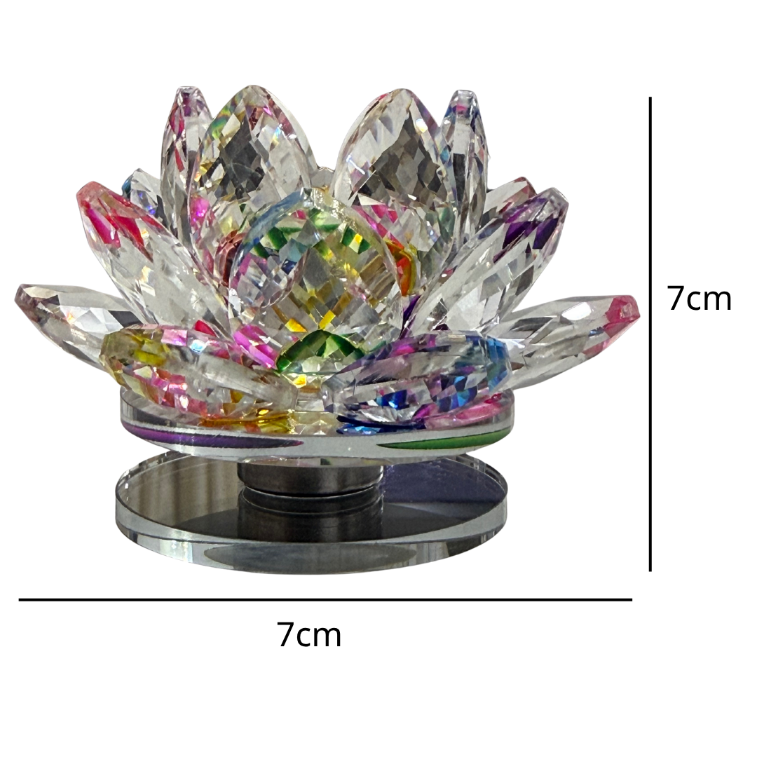 Divine Sansar-Crystal Kamal-Crystal lotus flower with 7cm X 7cm measurements on a white background
