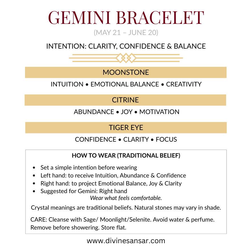 Divine Sansar-Gemini Bracelet stones and how to wear