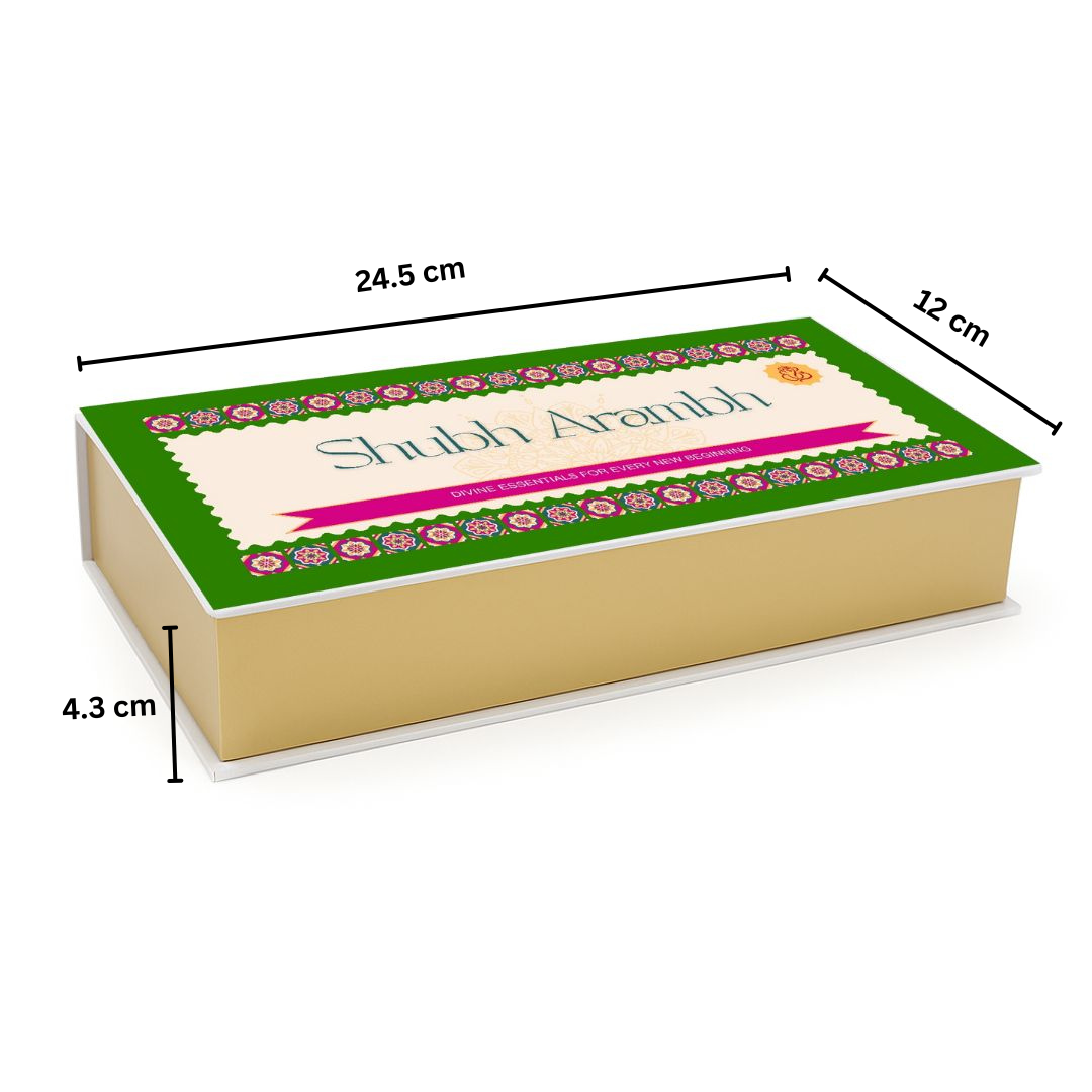 Divine Sansar-Hanuman Chalisa Gift Box Shubh Arambh Box-24.5cm X 12cm X 4.3cm measurements on a white background
