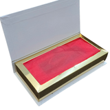 Divine Sansar-Hanuman Chalisa Gift Box Shubh Arambh Box-Open box with a red interior and gold trim on a white background