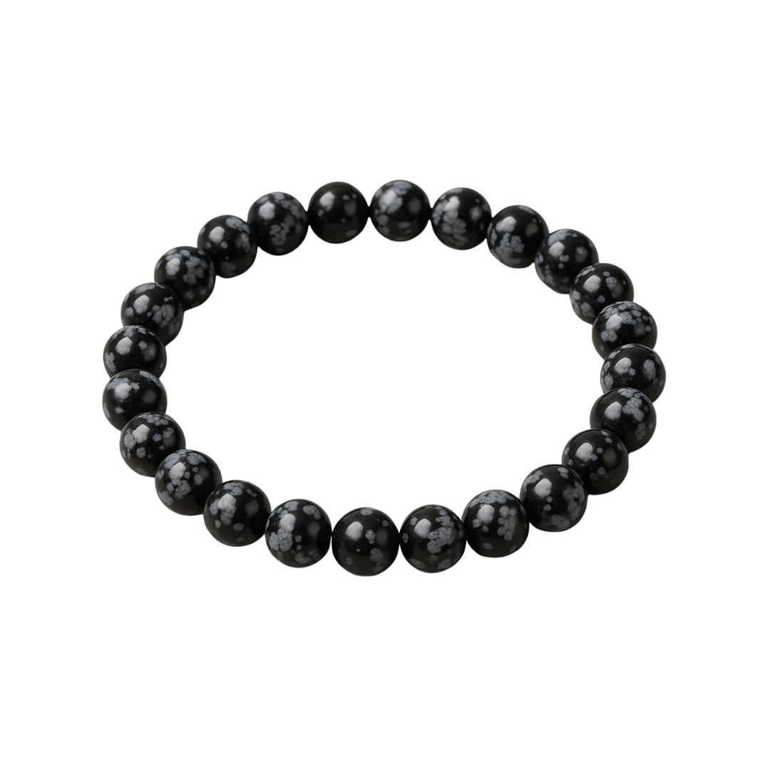 Divine Sansar-InnerPeace Bracelet-Snowflake Obsidian bracelet on a white background