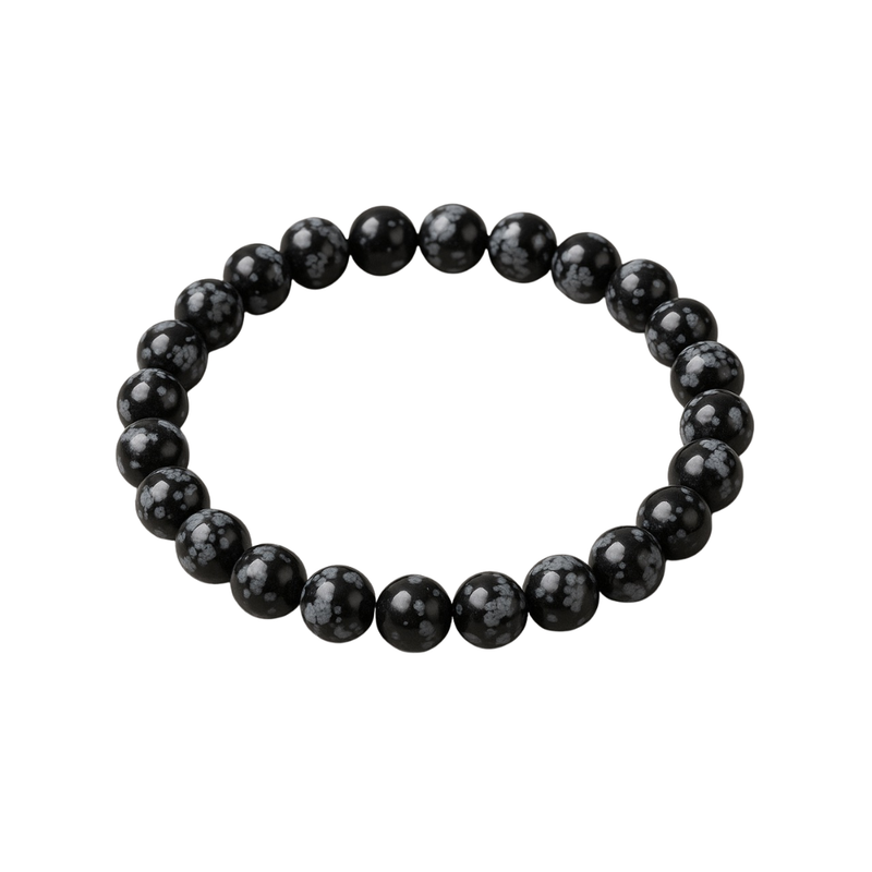 Divine Sansar-InnerPeace Bracelet-Snowflake Obsidian bracelet on a white background