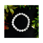 Divine Sansar-LunaGlow Bracelet-Moonstone bracelet on a dark background with green leaves