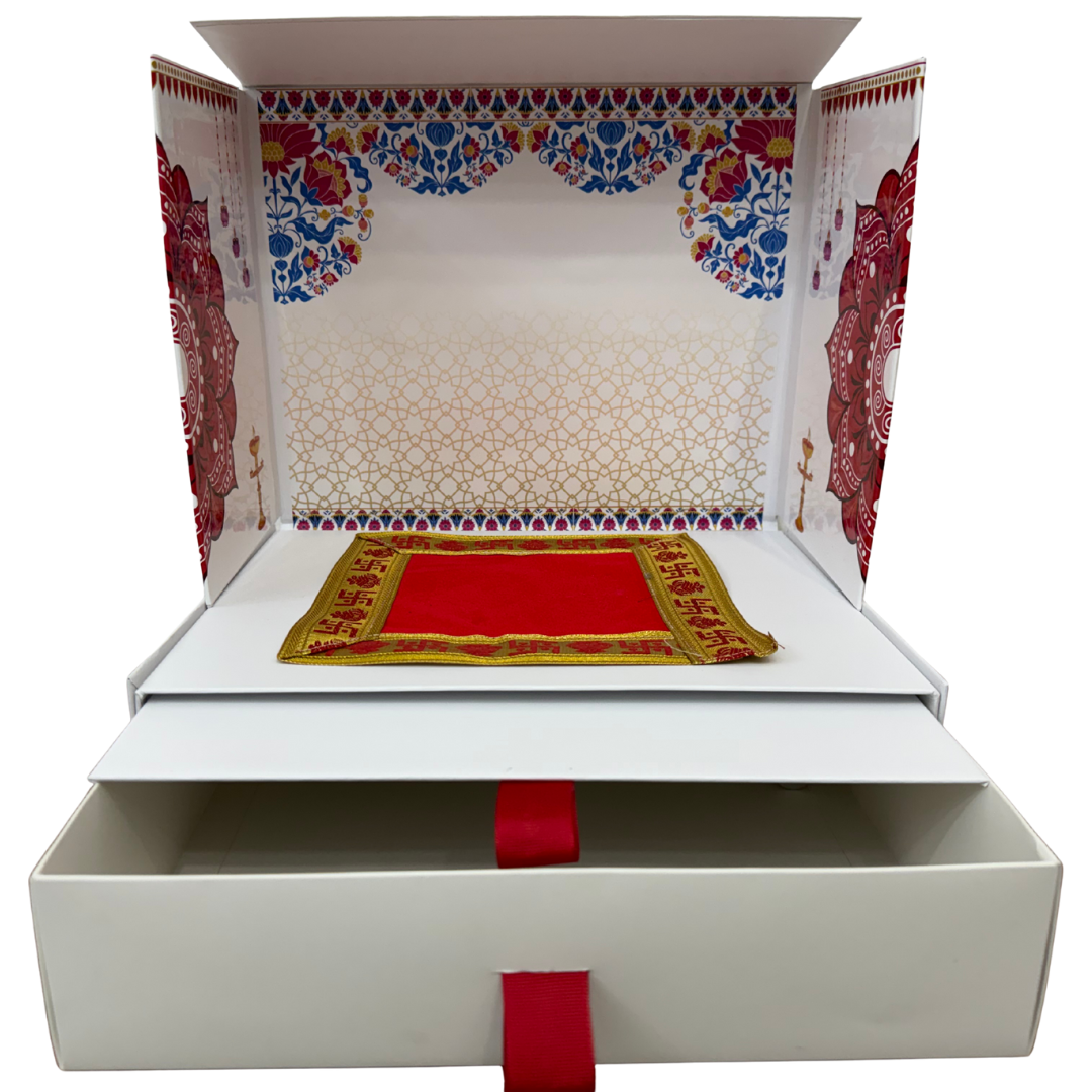 Divine Sansar-Mangal Bhawan : Personal Portable Temple-Decorative Portable Temple  with intricate patterns on a white background