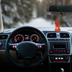 Divine Sansar-Standing Hanumanji Statue-Car dashboard with a steering wheel, dashboard lights, and Standing Hanumanji Statue on the windshield.