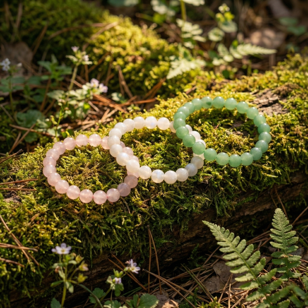 Divine Sansar-The LoveStack Heart Hope Moonlight Bracelet-on green grasses