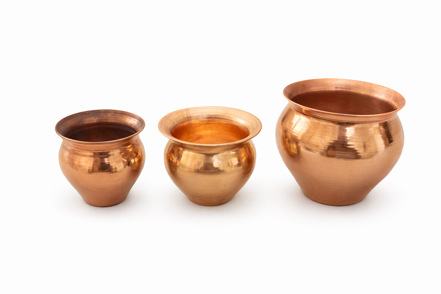 Divine Sansar-pure copper kalas-pooja samagri-UAE-3 different size copper kalas for pooja