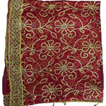 Divine Sansar Chunri Collection-Red traditional veil with gold floral embroidery on a white background
