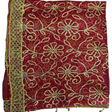 Divine Sansar Chunri Collection-Red traditional veil with gold floral embroidery on a white background