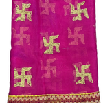 Divine Sansar Chunri Collection-Pink traditional veil with gold swastika patterns on a white background