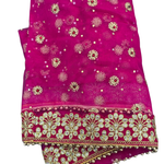 Divine Sansar Chunri Collection-Magenta traditional veil with gold embroidery on a white background