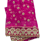 Divine Sansar Chunri Collection-Magenta traditional veil with gold embroidery on a white background