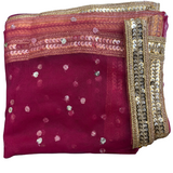 Divine Sansar Chunri Collection-Magenta traditional veil with gold and silver embroidery on a white background