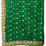 Divine Sansar Chunri Collection-Green traditional veil with gold polka dots and border on a white background